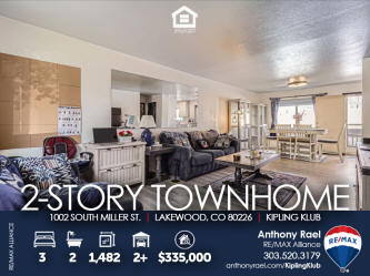 1002 South Miller St in Lakewood CO 80226 - Townhome with attached garage for sale - REMAX Lakewood CO Realtor Anthony Rael